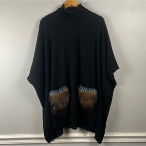J.McLaughlin cashmere wool with faux fur pockets poncho one size turtleneck